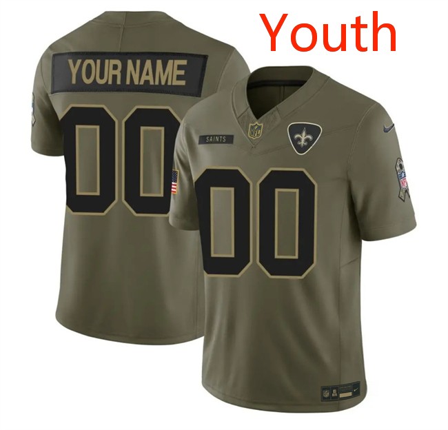 Youth New Orleans Saints Active Player Custom Olive 2025 F.U.S.E. Salute to Service Limited Stitched Football Jersey