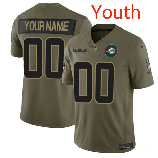 Youth Miami Dolphins Active Player Custom Olive 2025 F.U.S.E. Salute to Service Limited Stitched Football Jersey
