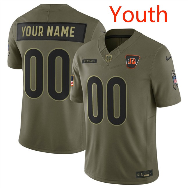 Youth Cincinnati Bengals Active Player Custom Olive 2025 F.U.S.E. Salute to Service Limited Stitched Football Jersey