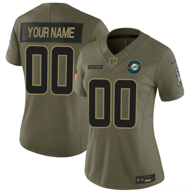 Women's Miami Dolphins Active Player Custom Olive 2025 F.U.S.E. Salute to Service Limited Stitched Football Jersey(Run Small)