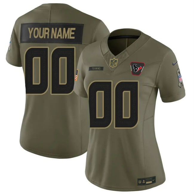 Women's Houston Texans Active Player Custom Olive 2025 F.U.S.E. Salute to Service Limited Stitched Football Jersey(Run Small)