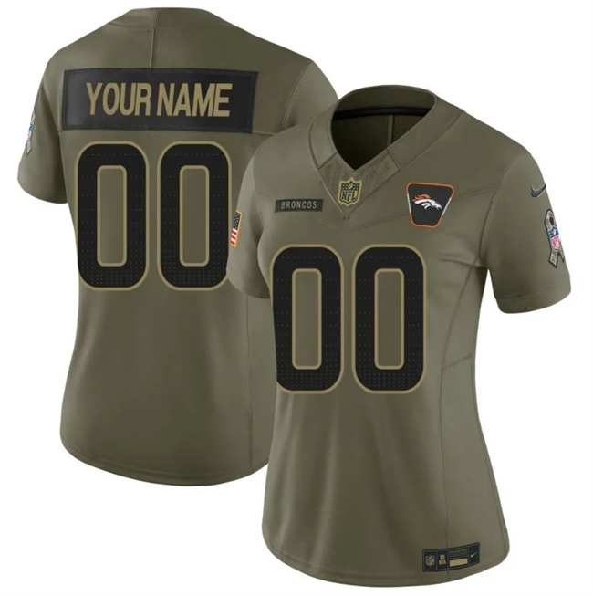 Women's Denver Broncos Active Player Custom Olive 2025 F.U.S.E. Salute to Service Limited Stitched Football Jersey(Run Small)