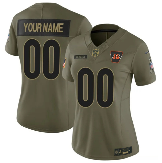Women's Cincinnati Bengals Active Player Custom Olive 2025 F.U.S.E. Salute to Service Limited Stitched Football Jersey(Run Small)