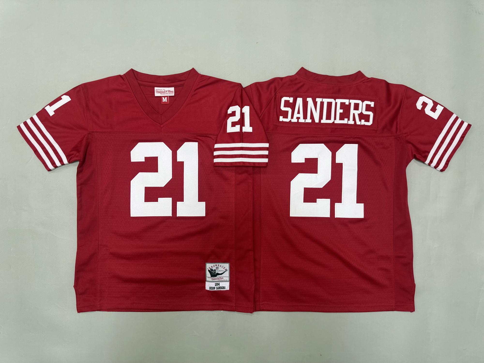 Youth San Francisco 49ers #21 Deion Sanders Red 1994 Throwback Stitched Jerseys