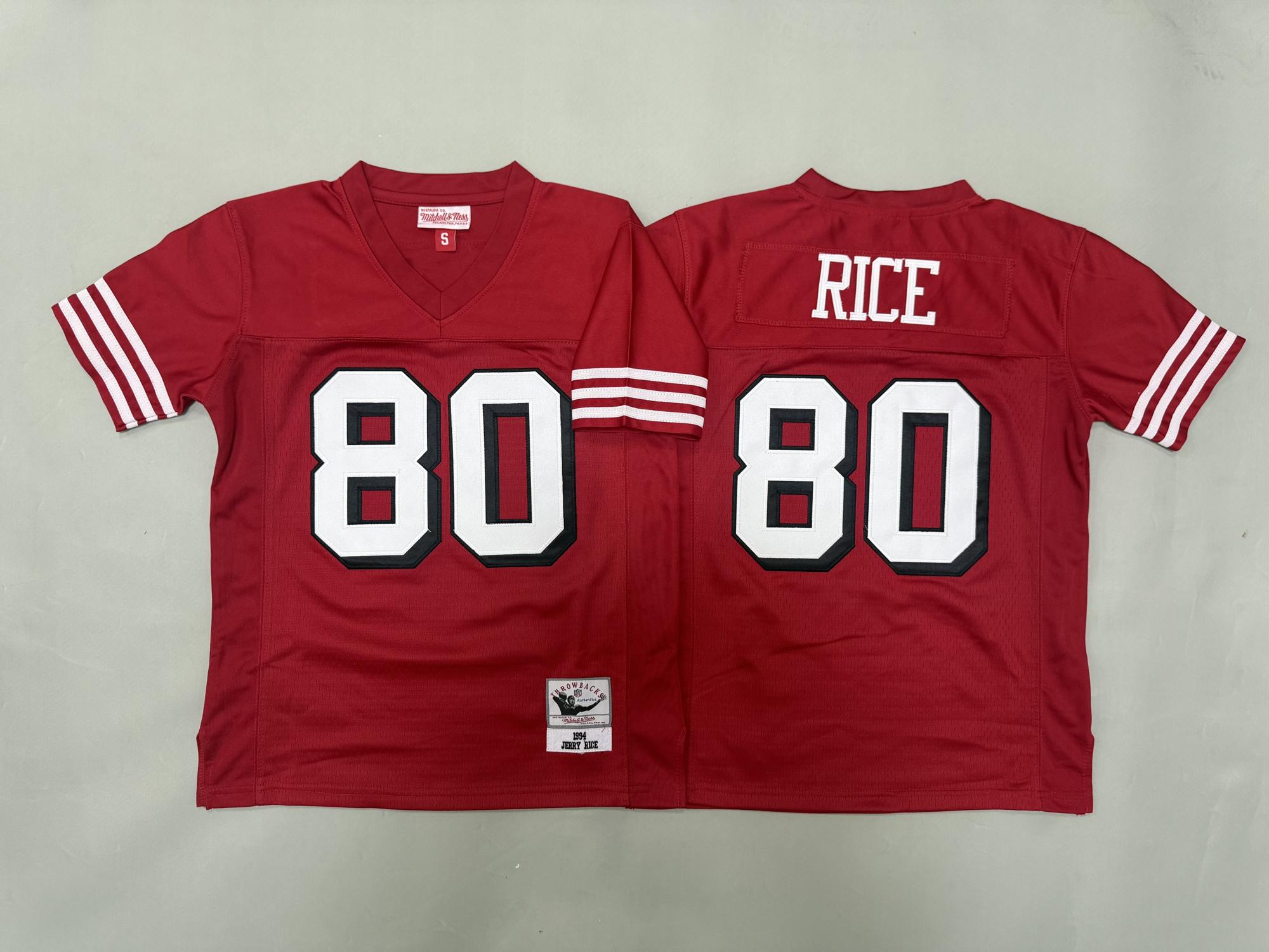 Youth San Francisco 49ers #80 Jerry Rice Red 1994 Throwback Stitched Jerseys