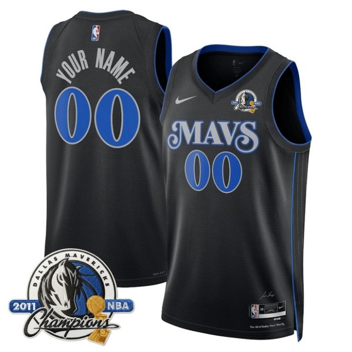 Men's Dallas Mavericks Custom Black Nike With 2011 NBA Champions Patch Stitched Basketball Jersey