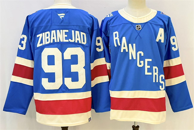 Men's New York Rangers #93 Mika Zibanejad Blue With A Patch Stitched Hockey Jersey