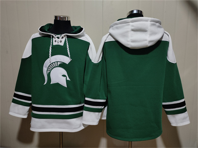 Men's Michigan State Spartans Blank Green Ageless Must-Have Lace-Up Pullover Hoodie