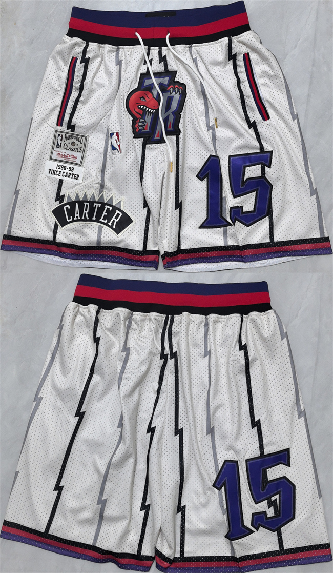 Men's Toronto Raptors #15 Vince Carter White Shorts (Run Small)