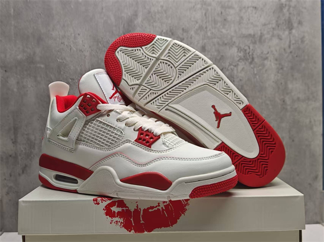 Men's Hot Sale Running weapon Air Jordan 4 White Red Shoes 0258