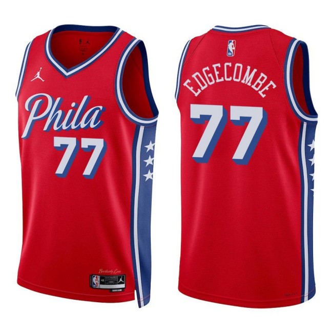 Men's Philadelphia 76ers #77 V. J. Edgecombe Red 2025 Draft Statement Edition Stitched Swingman Jersey