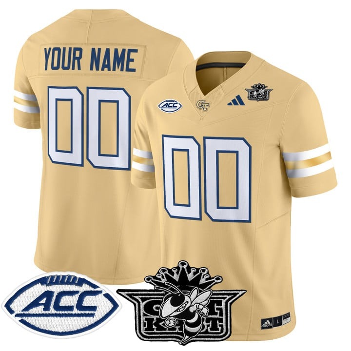 Men's Georgia Tech Yellow Jackets Football Custom Home Gold Outkast Patch 2025 Vapor F.U.S.E. Limited Stitched Jersey