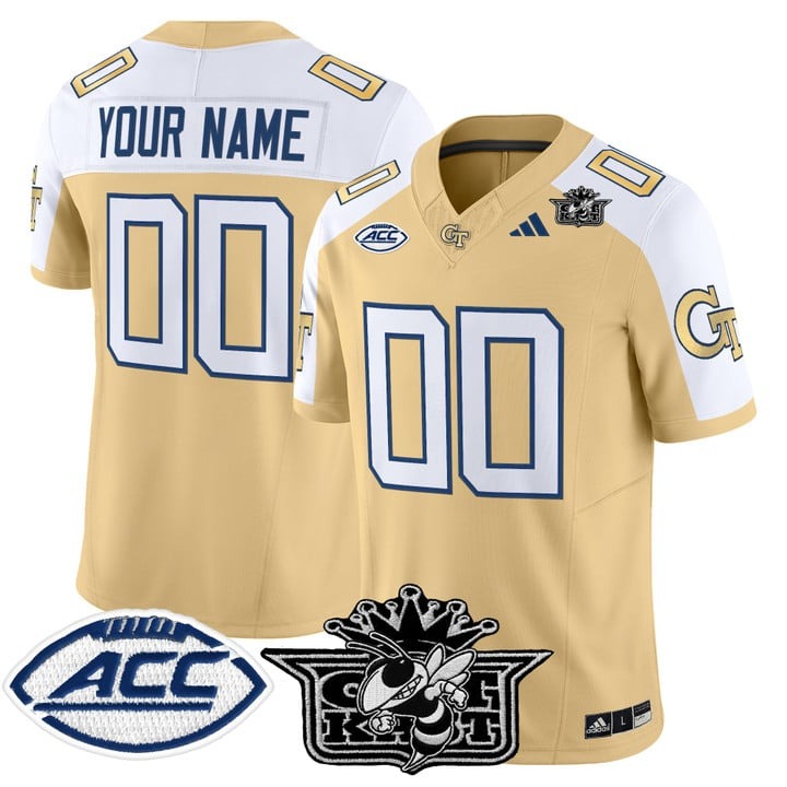 Men's Georgia Tech Yellow Jackets Football Custom Gold White Outkast Patch 2025 Vapor F.U.S.E. Limited Stitched Jersey