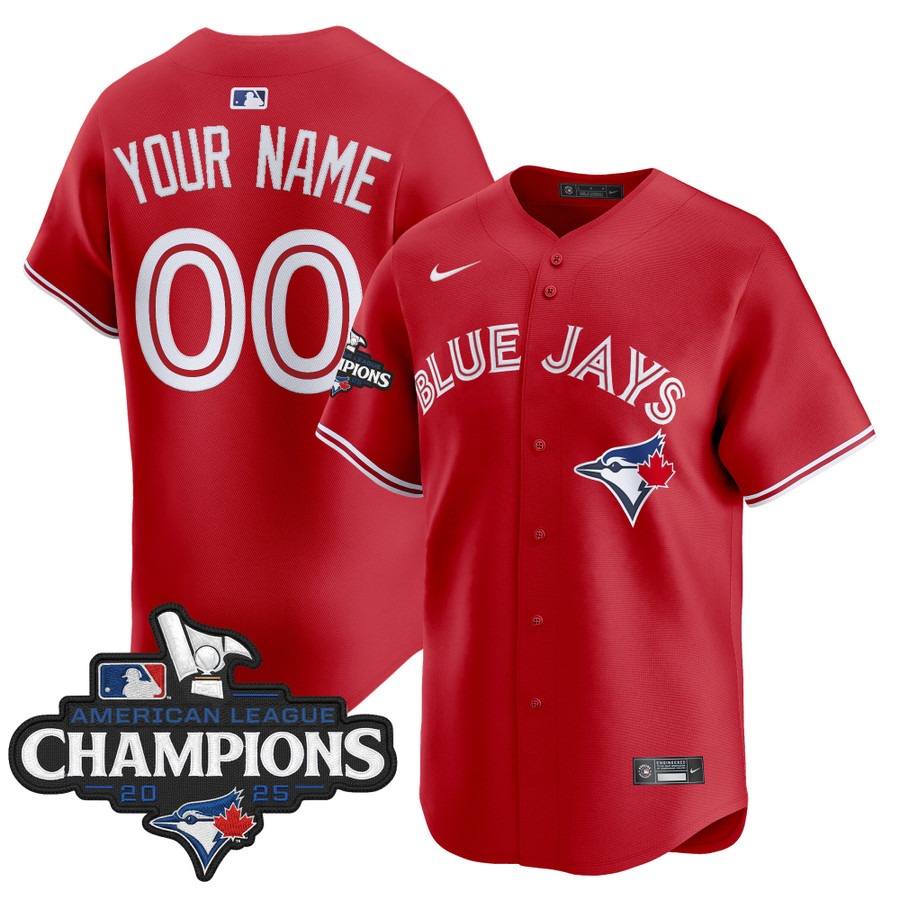 Men's Toronto Blue Jays Custom Red 2025 American League Champions  Limited Stitched Jersey