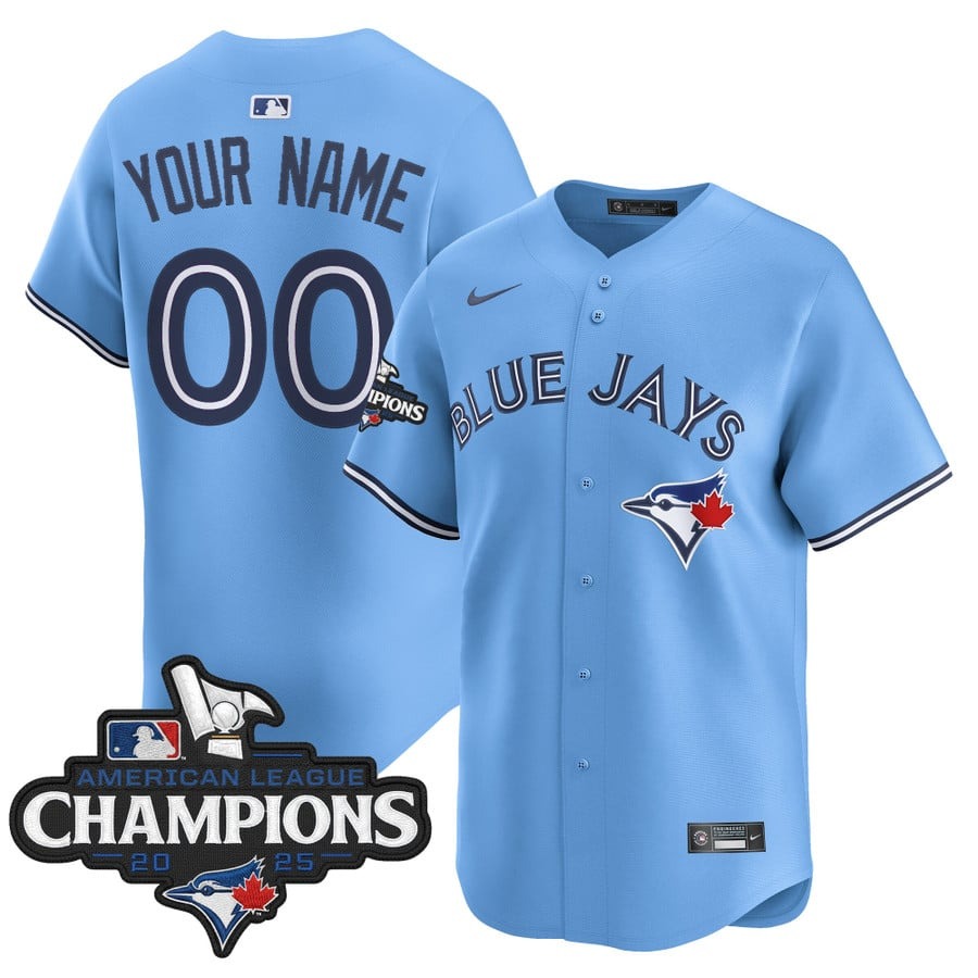 Men's Toronto Blue Jays Custom Powder Blue 2025 American League Champions  Limited Stitched Jersey