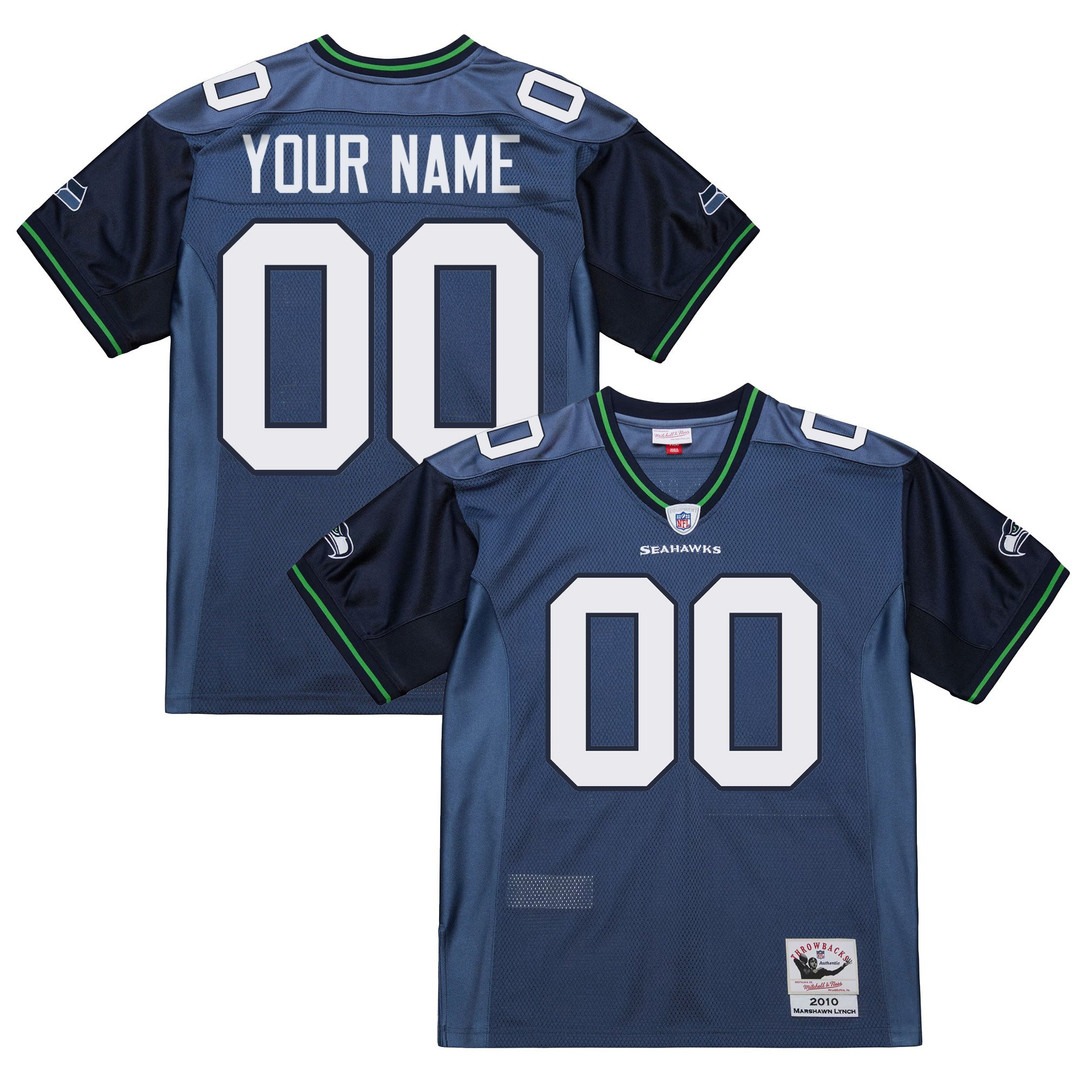 Men's Seattle Seahawks Custom 2010 Throwback Stitched NFL Jersey Blue