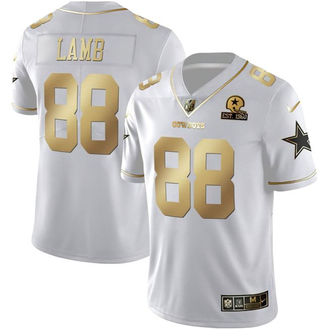 Men's Dallas Cowboys #88 CeeDee Lamb White Gold With Established In 1960 Patch Vapor Limited Stitched Football Jersey