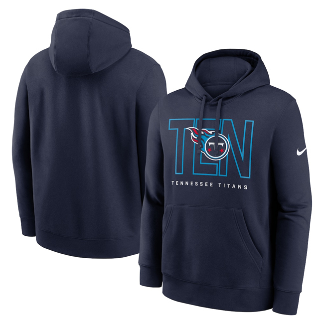 Men's Tennessee Titans Navy Busted Play Club Fleece Pullover Hoodies