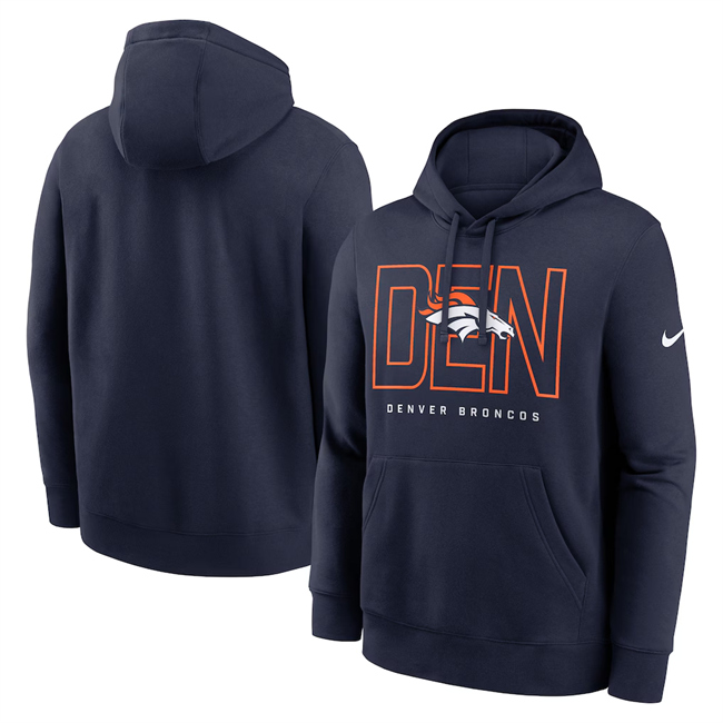 Men's Denver Broncos Navy Busted Play Club Fleece Pullover Hoodie