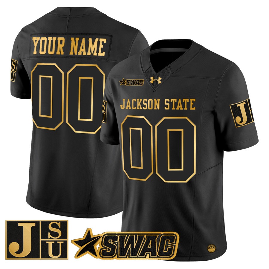Men's Jackson State Tigers Custom Black Gold 2025 Vapor F.U.S.E. Limited Stitched Jersey