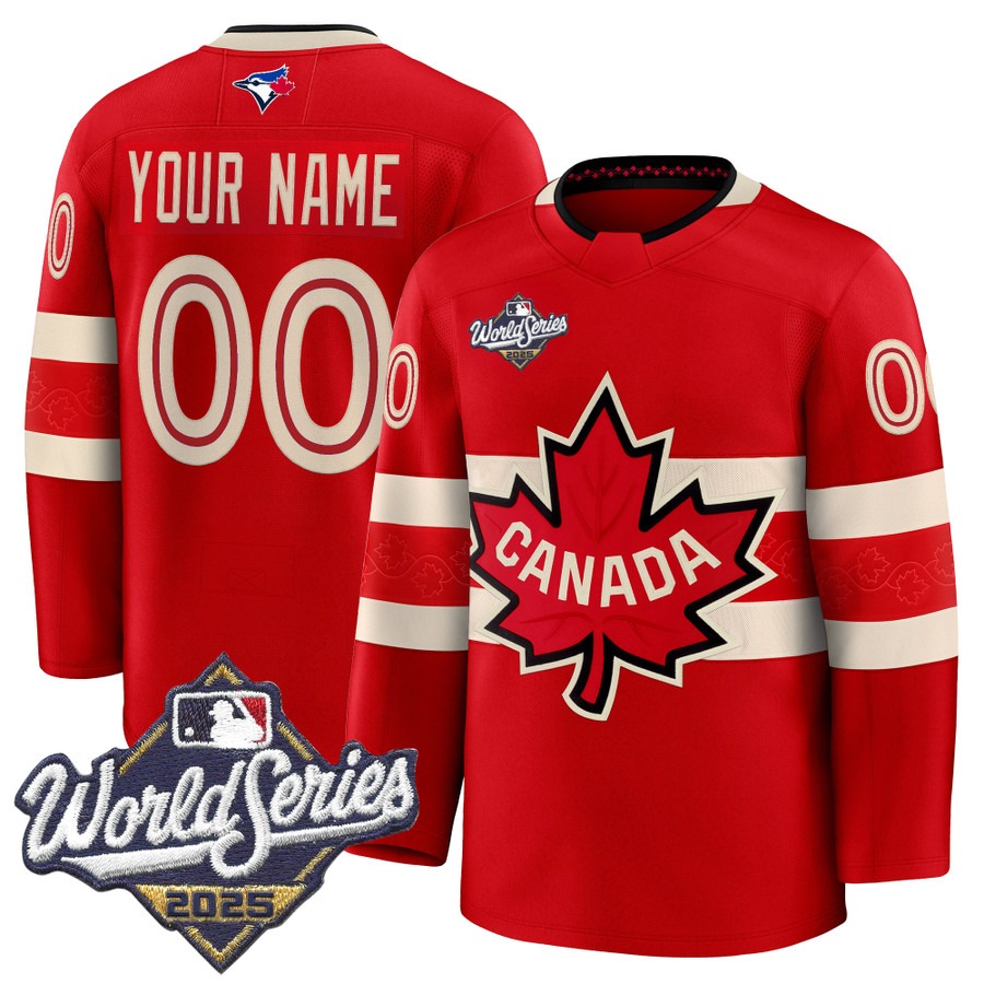 Men's Toronto Blue Jays Custom 2025 World Series Premium Stitched Canada  Hockey Style Jersey - Red