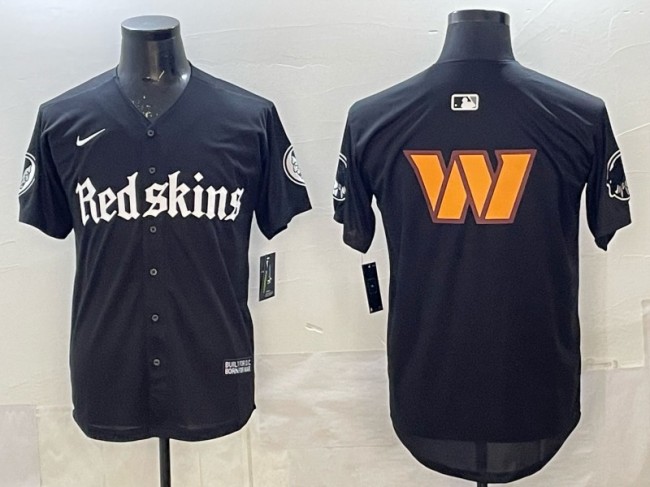 Men's Washington Redskins Big Logo Commanders Black 'Gothic Capitol Shadows Edition' Stitched Baseball Jersey