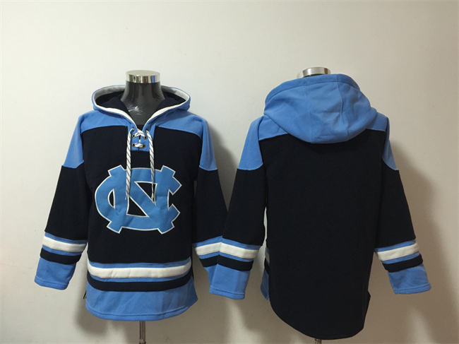 Men's North Carolina Tar Heels Blank Black Ageless Must-Have Lace-Up Pullover Hoodie