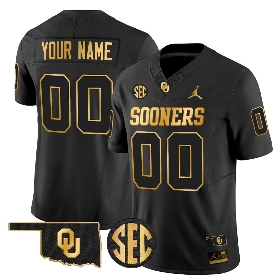 Men's Oklahoma Sooners Custom Black Gold 2025 Vapor F.U.S.E. Limited Stitched Football Jersey