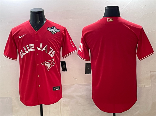 Men's Toronto Blue Jays Blank Red 2025 World Series Home Cool Base Stitched Baseball Jersey