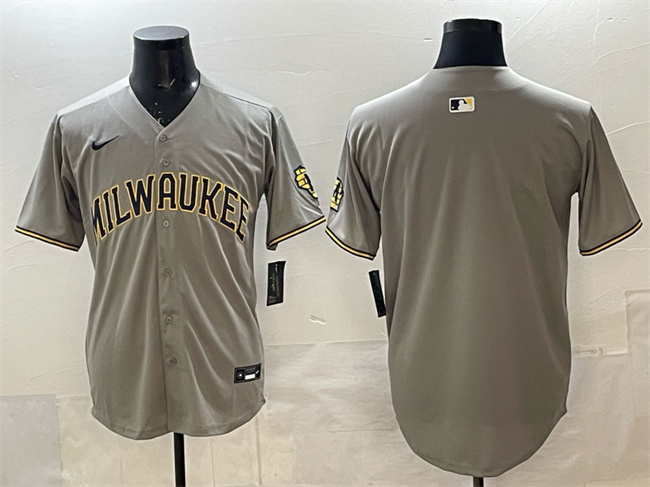 Men's Milwaukee Brewers Blank Grey Home Limited Stitched Jersey