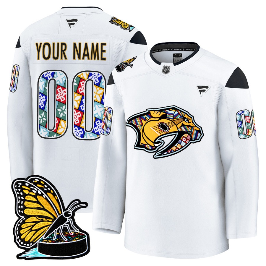 Men's Nashville Predators Custom 2025 Hispanic Music Heritage Night Premium Stitched Hockey Jersey - White