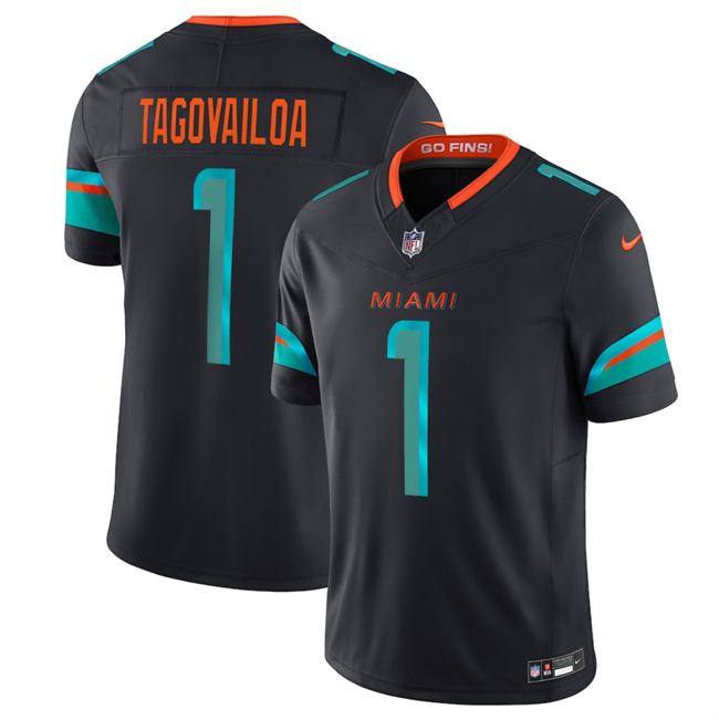 Youth Miami Dolphins #1 Tua Tagovailoa Black 2025 F.U.S.E. “Rivalries” Vapor Limited Stitched Football Jersey
