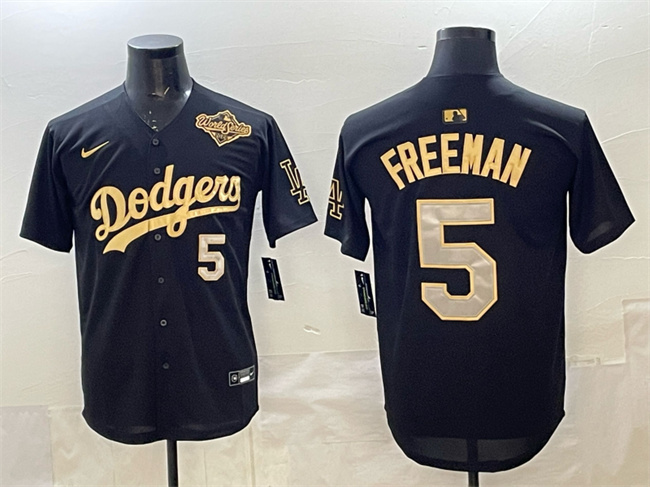 Men's Los Angeles Dodgers #5 Freddie Freeman Black Gold 2025 World Series Limited Stitched Baseball Jersey