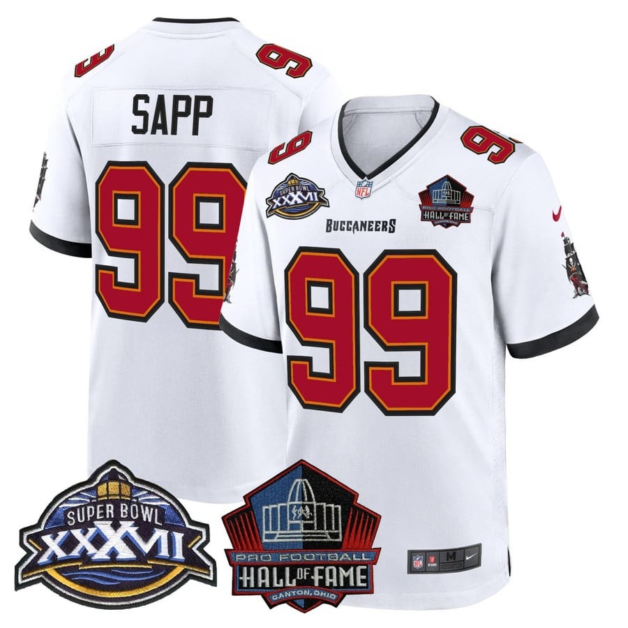 Men's Tampa Bay Buccaneers #99 Warren Sapp White With Patch Stitched Jersey