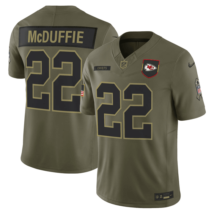 Men's Kansas City Chiefs #22 Trent McDuffie Olive F.U.S.E. 2025 Salute to Service Vapor Limited Stitched Jersey
