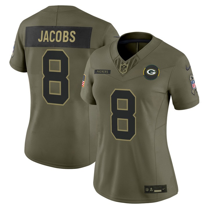 Women's Green Bay Packers #8 Josh Jacobs Olive F.U.S.E. 2025 Salute to Service Vapor Limited Stitched Jersey Women's Green Bay Packers #8 Josh Jacobs Olive F.U.S.E. 2025 Salute to Service Vapor Limited Stitched Jersey