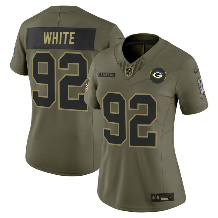 Women's Green Bay Packers #92 Reggie White Olive F.U.S.E. 2025 Salute to Service Vapor Limited Stitched Jersey Women's Green Bay Packers #92 Reggie White Olive F.U.S.E. 2025 Salute to Service Vapor Limited Stitched Jersey