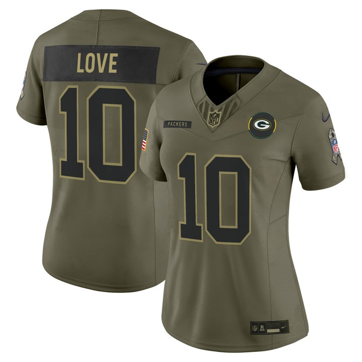 Women's Green Bay Packers #10 Jordan Love Olive F.U.S.E. 2025 Salute to Service Vapor Limited Stitched Jersey Women's Green Bay Packers #10 Jordan Love Olive F.U.S.E. 2025 Salute to Service Vapor Limited Stitched Jersey
