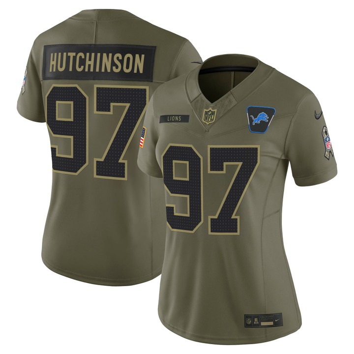 Women's Detroit Lions #97 Aidan Hutchinson Olive F.U.S.E. 2025 Salute to Service Vapor Limited Stitched Jersey Women's Detroit Lions #97 Aidan Hutchinson Olive F.U.S.E. 2025 Salute to Service Vapor Limited Stitched Jersey