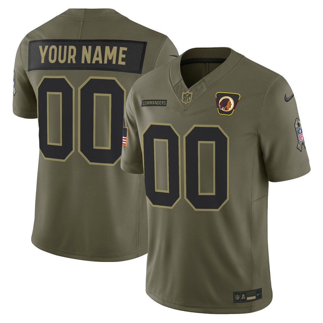Men's Washington Redskins Custom Olive 2025 F.U.S.E. Salute to Service Vapor Limited Stitched Jersey
