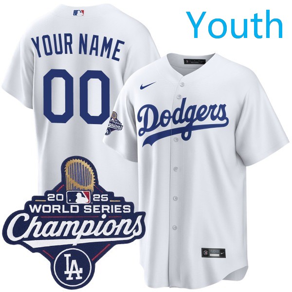 Youth Los Angeles Dodgers Custom Nike Home 2025 World Series Champions Jersey