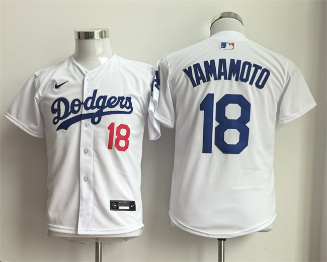 Youth Los Angeles Dodgers #18 Yoshinobu Yamamoto White  Limited Stitched Baseball Jersey
