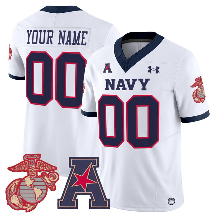 Men's Navy Midshipmen Custom White F.U.S.E. Vapor USMC Premier Stitched Football Jersey