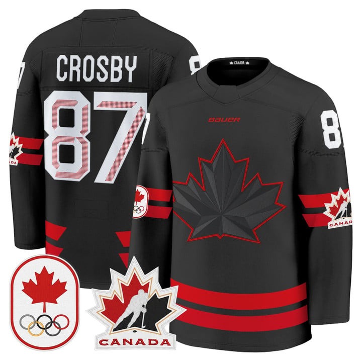Men's BAUER x 2026 Olympic Canada #87 Sidney Crosby Black Premium Stitched Hockey Jersey