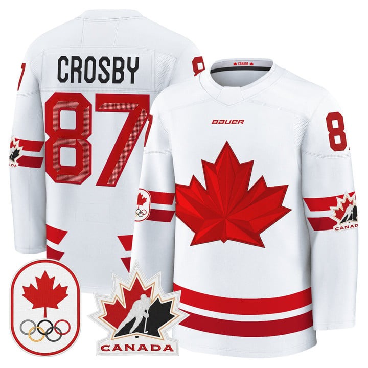 Men's BAUER x 2026 Olympic Canada #87 Sidney Crosby White Premium Stitched Hockey Jersey