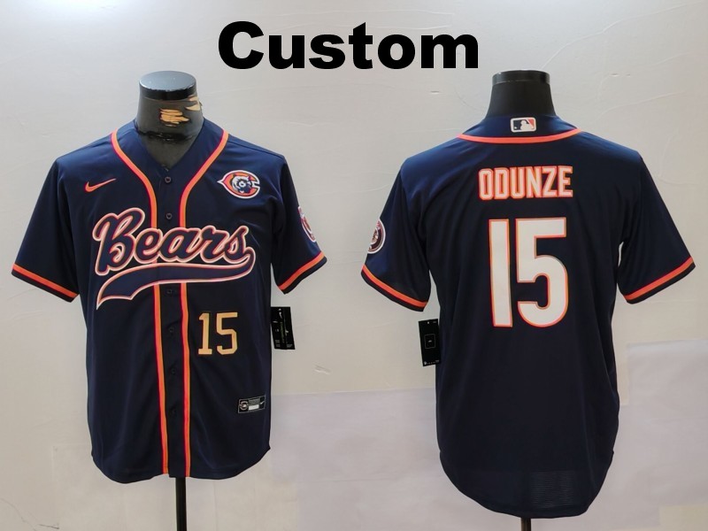 Men's Chicago Bears Custom Navy Throwback With Patch Limited Stitched Baseball Jersey