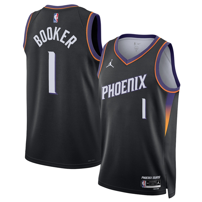 Youth Phoenix Suns #1 Devin Booker Black 2025 Statement Edition Stitched Basketball Jersey