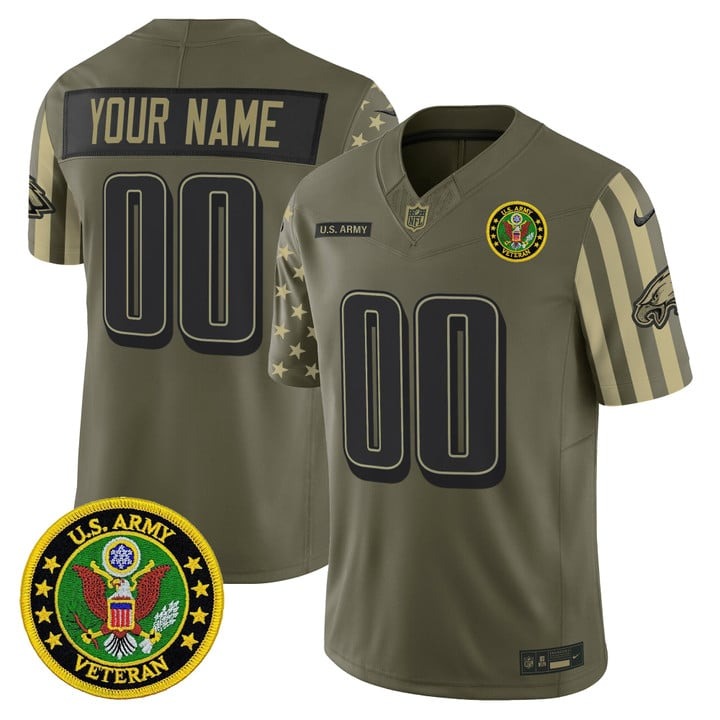 Men's Philadelphia Eagles x U.S. Military Veteran Army F.U.S.E. Vapor Limited Custom Stitched Jersey