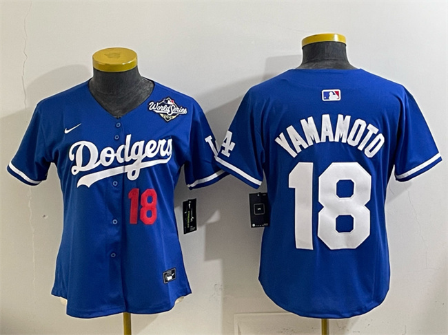 Youth Los Angeles Dodgers #18 Yoshinobu Yamamoto Royal 2025 World Series Patch Limited Stitched Baseball Jersey