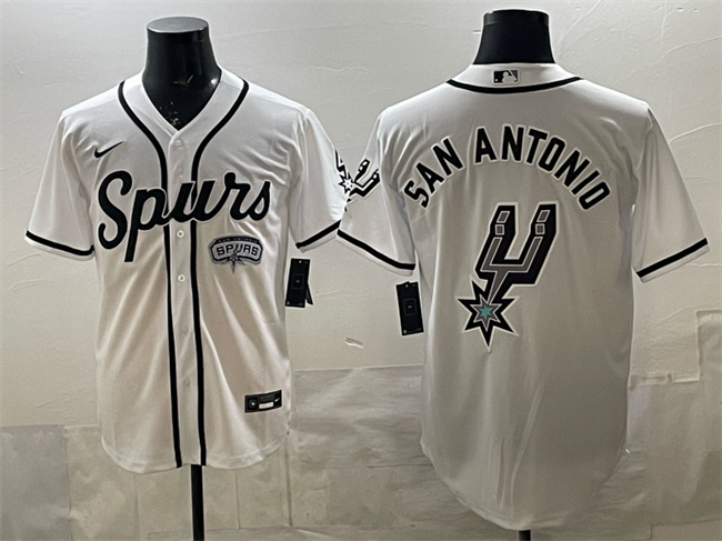 Men's San Antonio Spurs Team Big Logo White Stitched Baseball Jersey